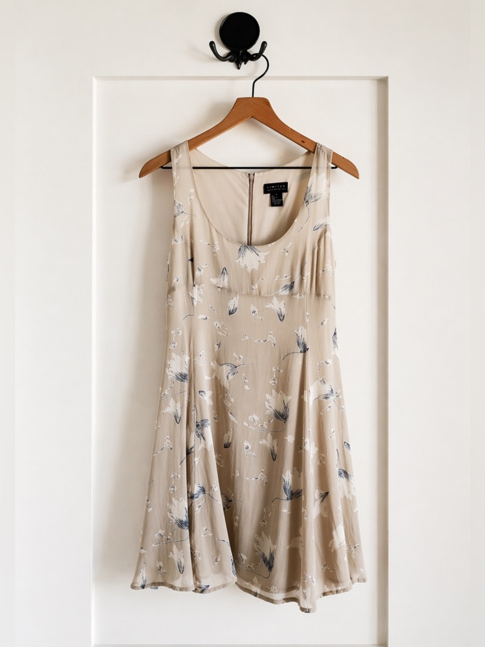 Silk Floral Mini Dress Neutral French Girl Romantic XS S